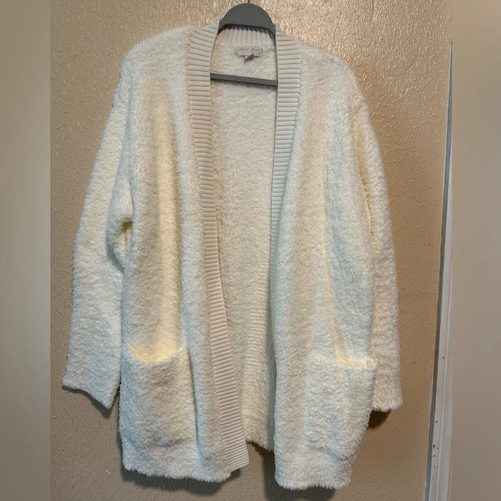 Barefoot Dreams CozyChic Ribbed Knit Trim Cardigan Soft Stretchy Size XL